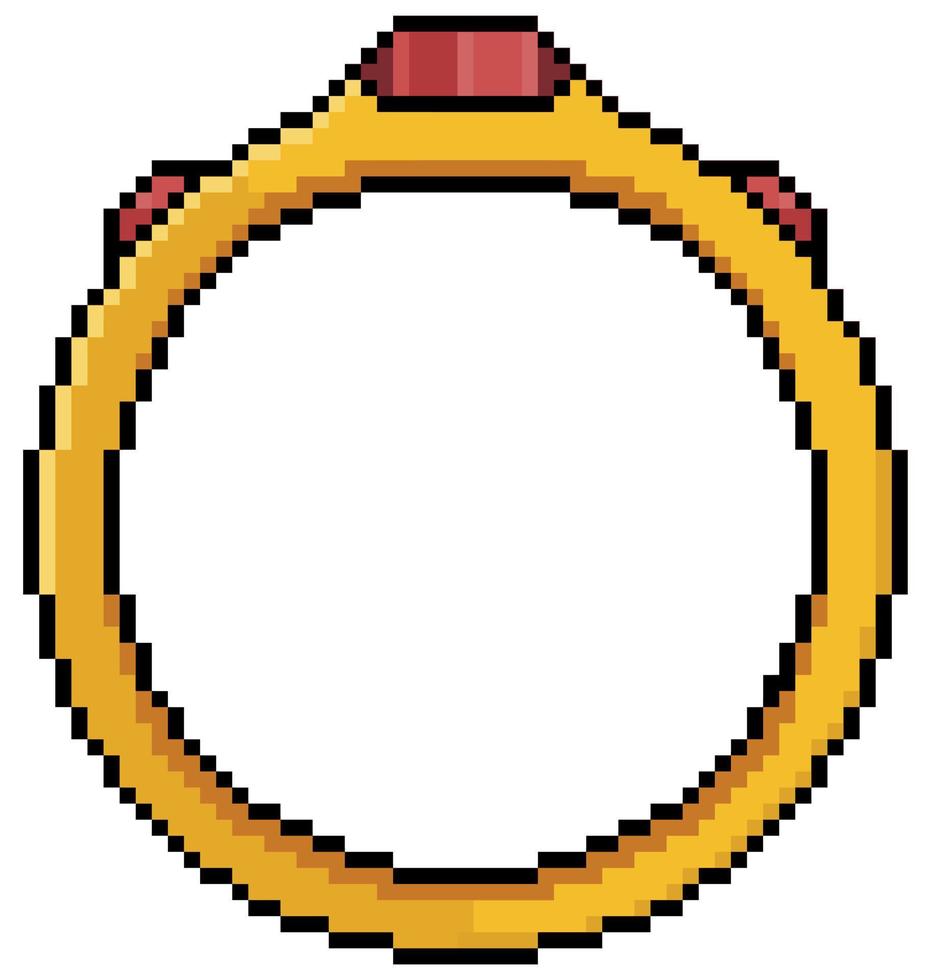 Pixel Art Golden ring vector icon for 8bit game on white background