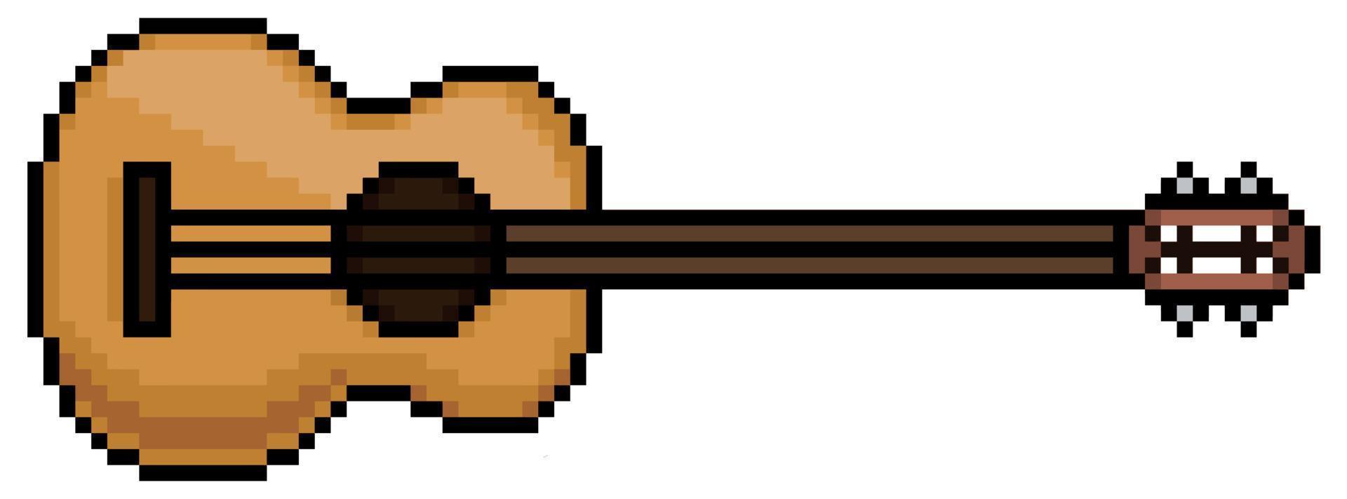 Pixel art guitar musical instrument vector icon for 8bit game on white background