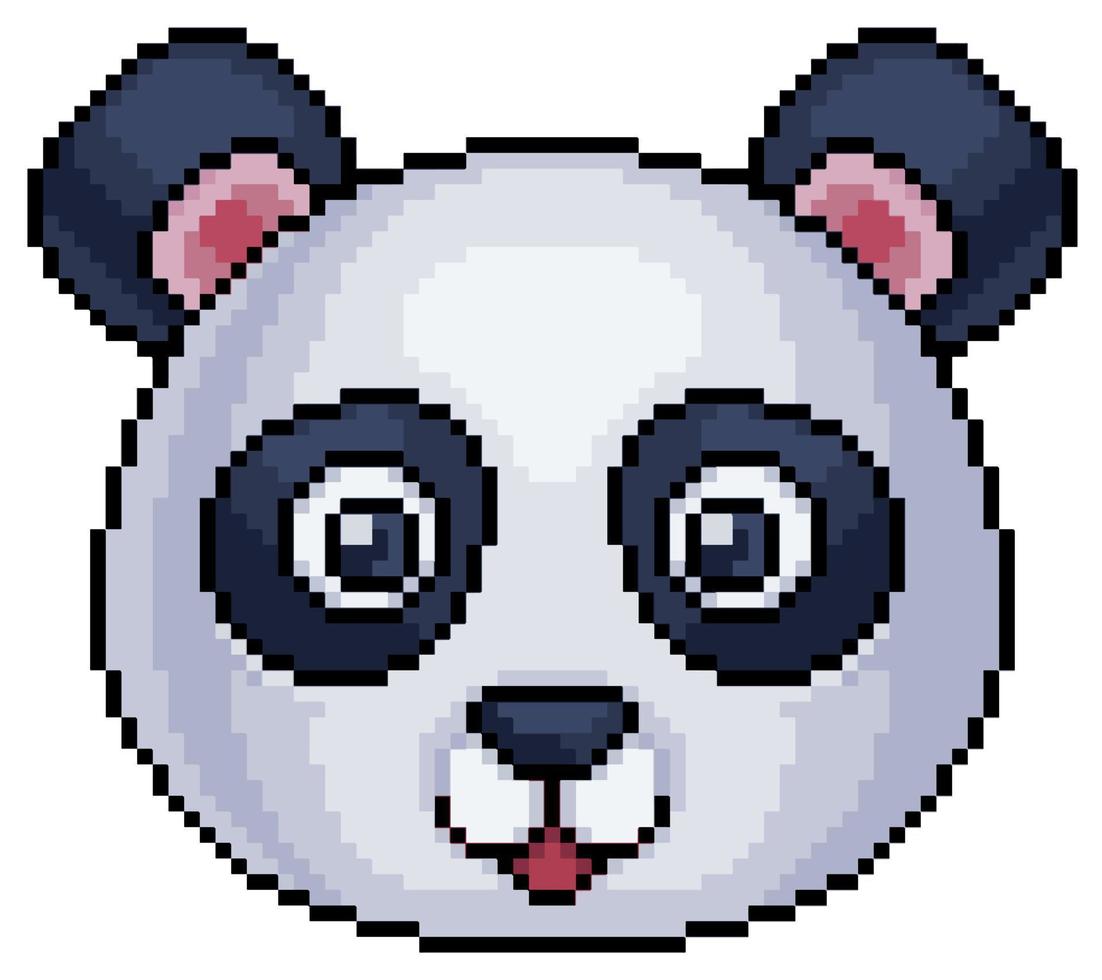 Pixel art panda bear face icon for 8bit game on white background. vector