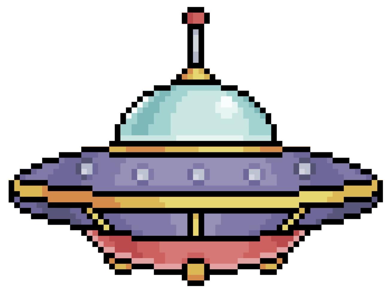 Pixel art alien spaceship. UFO 8 bit gaming vehicle on white background  9726184 Vector Art at Vecteezy