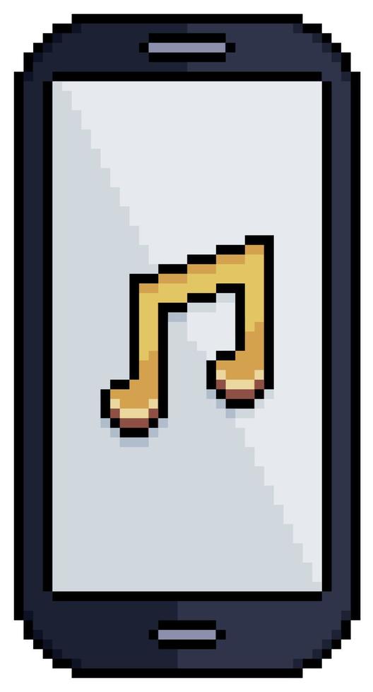 Pixel art cell phone with music icon vector icon for 8bit game on white background