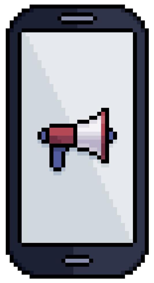 Pixel art mobile phone with megaphone cell phone icon vector icon for 8bit game on white background