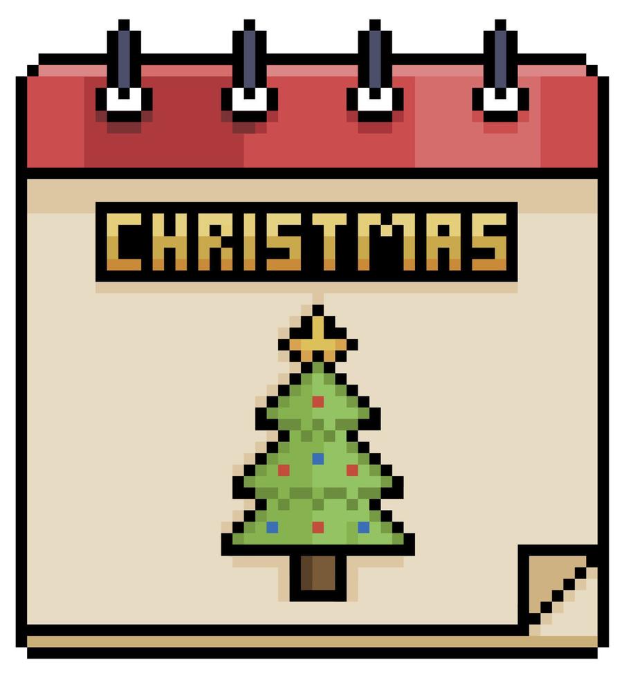 elemento de vector de calendario de navidad de pixel art para juego de 8 bits sobre fondo blanco