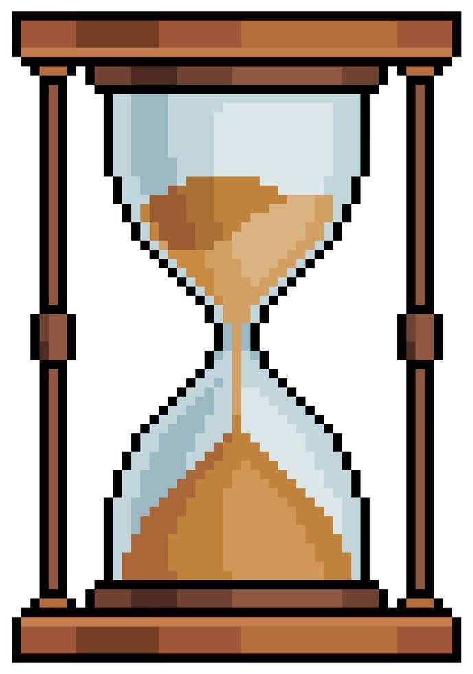 Pixel art hourglass sand clock. Item for game vector icon for 8bit game on white background