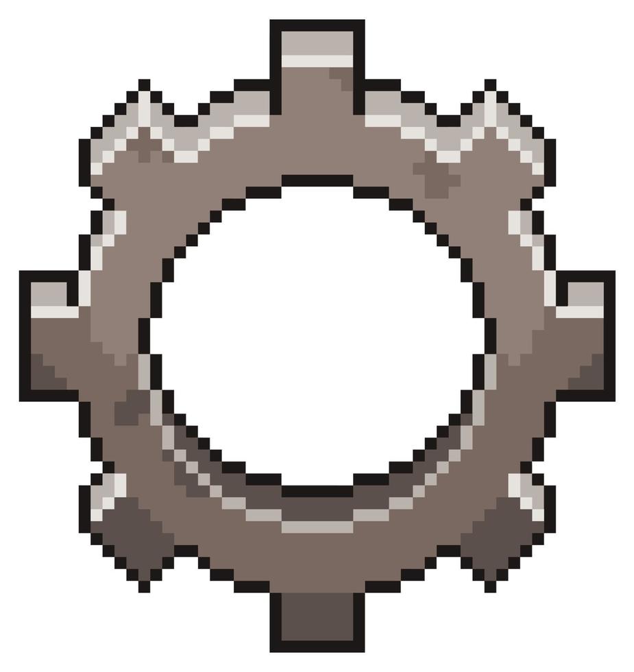 Pixel art gear vector icon for 8bit game on white background