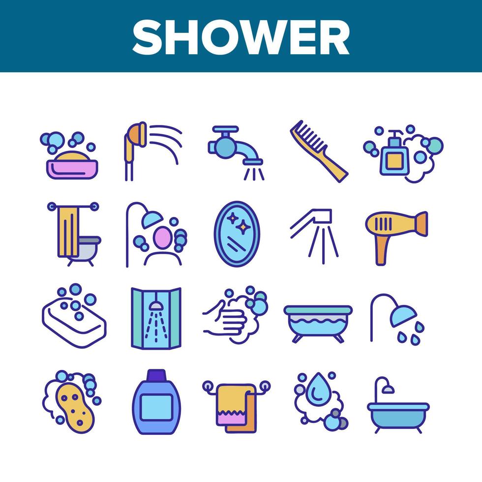 Shower Bathroom Tool Collection Icons Set Vector