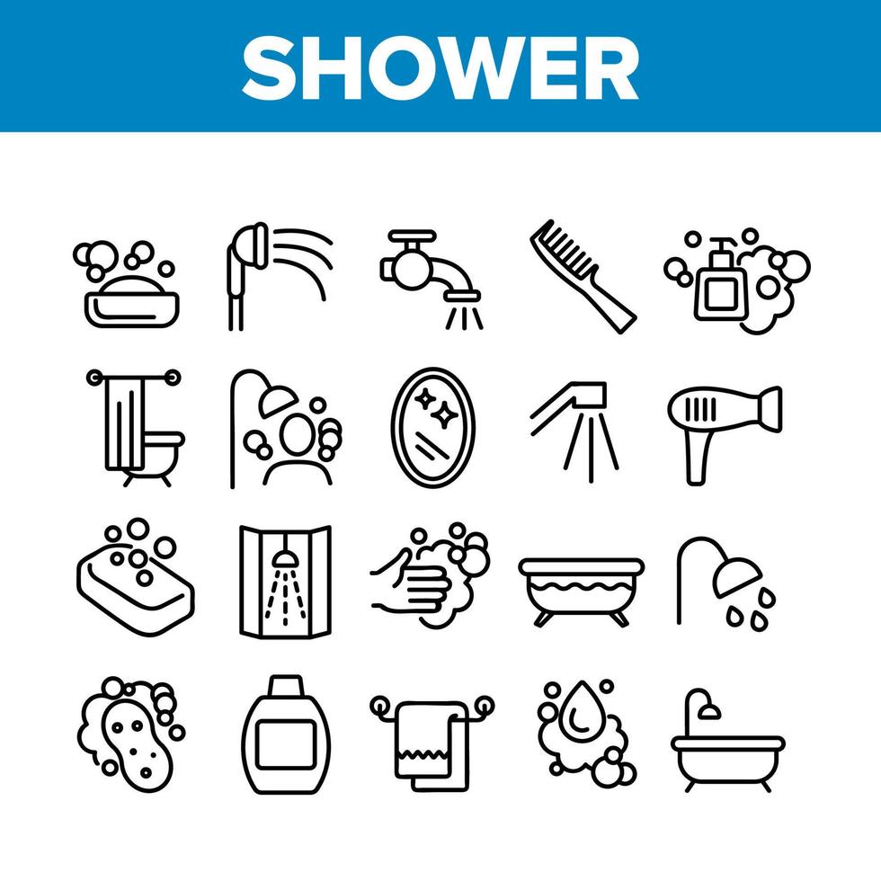 conjunto de iconos de colección de herramientas de baño de ducha vector