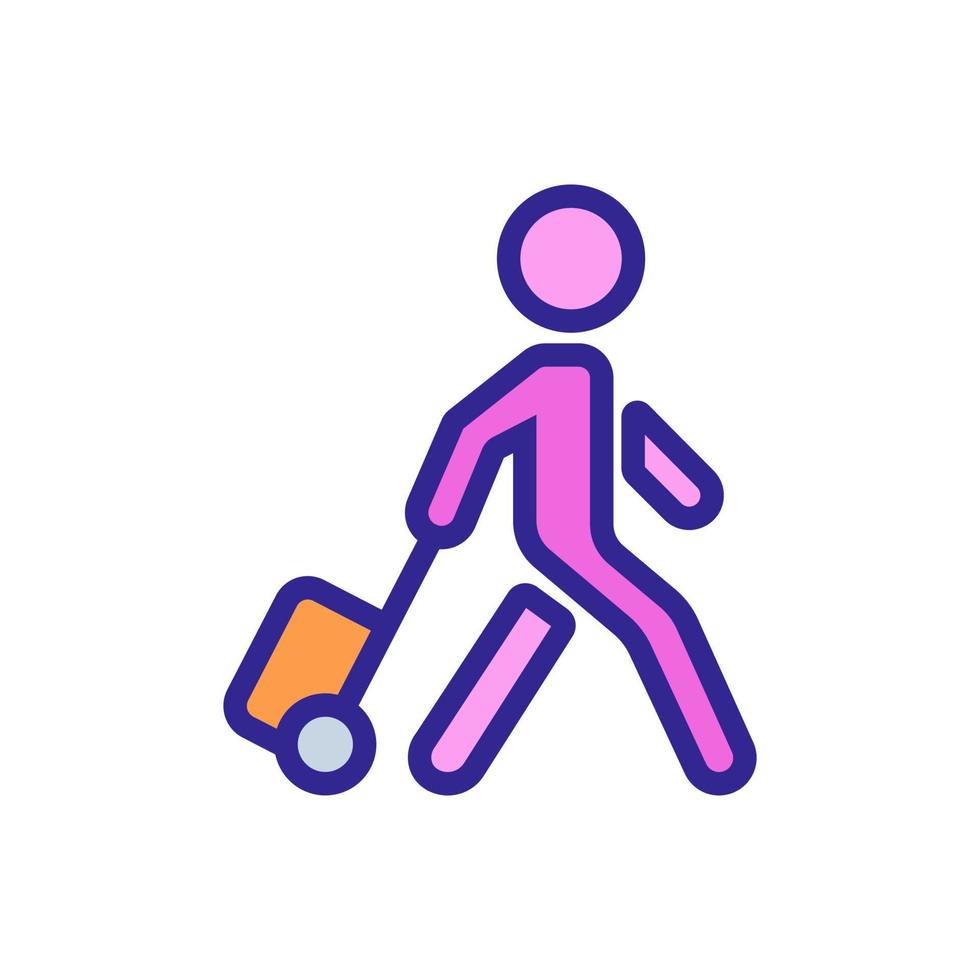 moving man with suitcase on wheels icon vector outline illustration