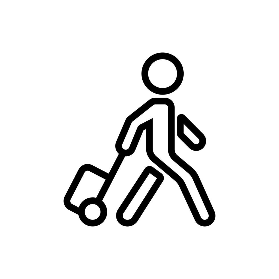 hombre en movimiento con maleta sobre ruedas icono vector ilustración de contorno