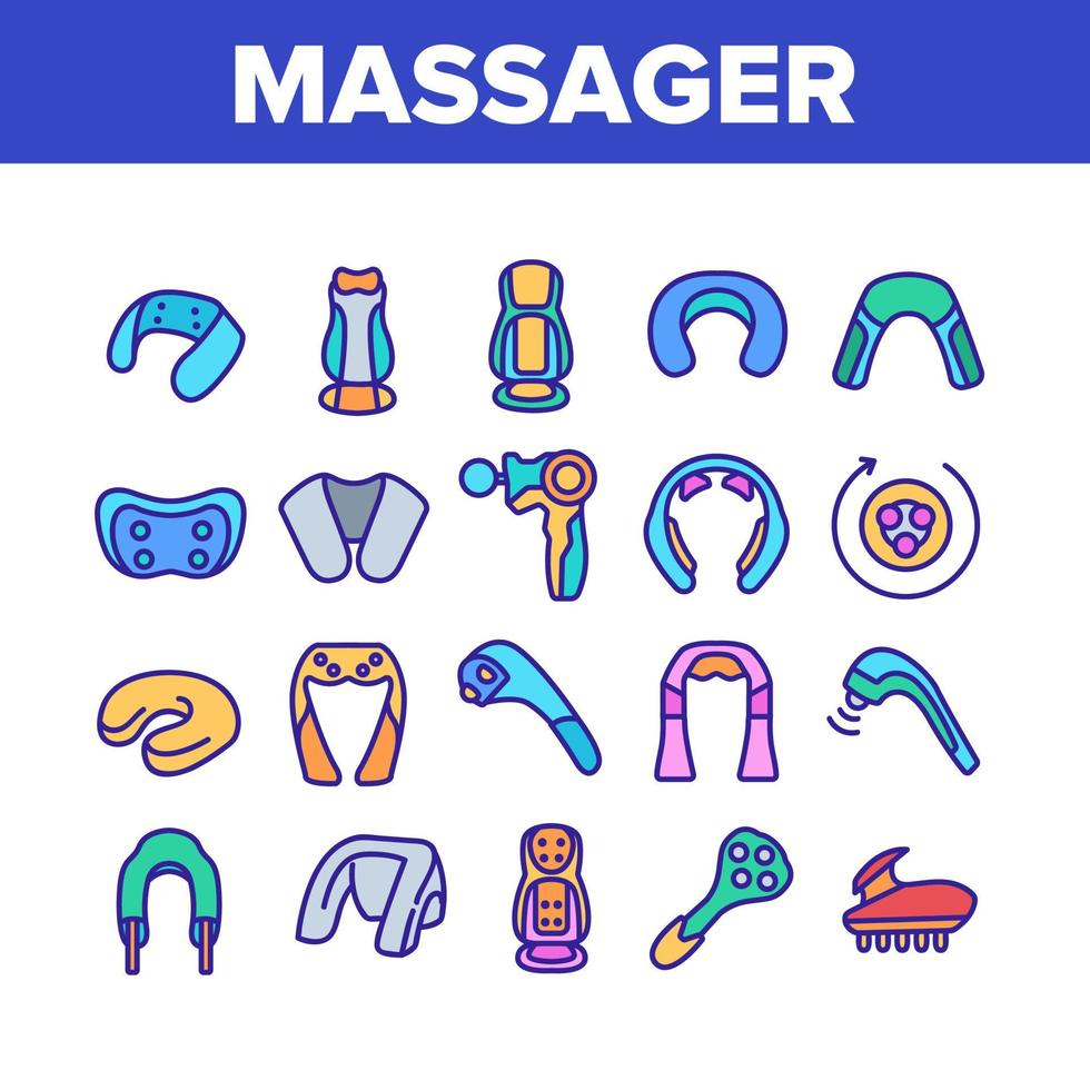 Shoulder Massager Collection Icons Set Vector