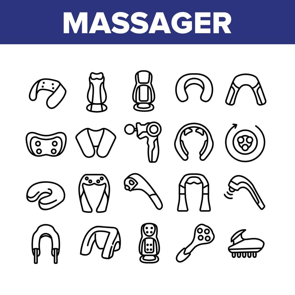 Shoulder Massager Collection Icons Set Vector