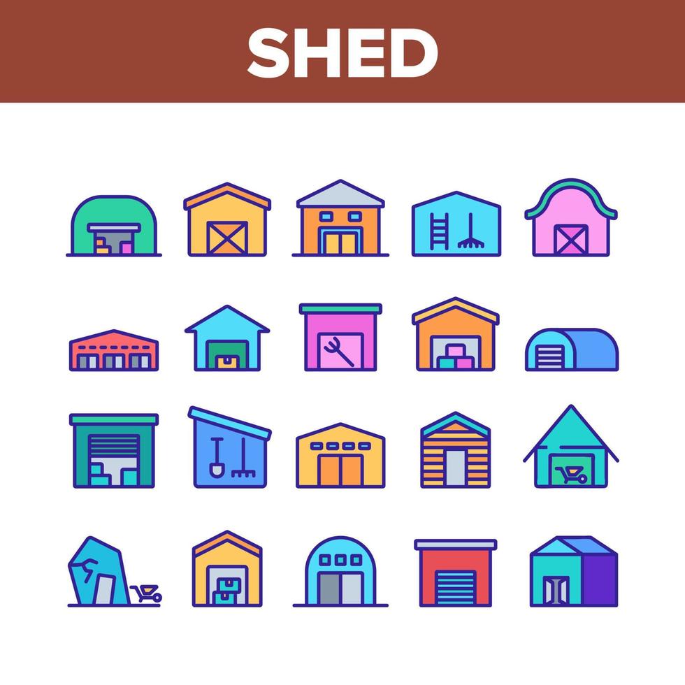 Shed Construction Collection Icons Set Vector