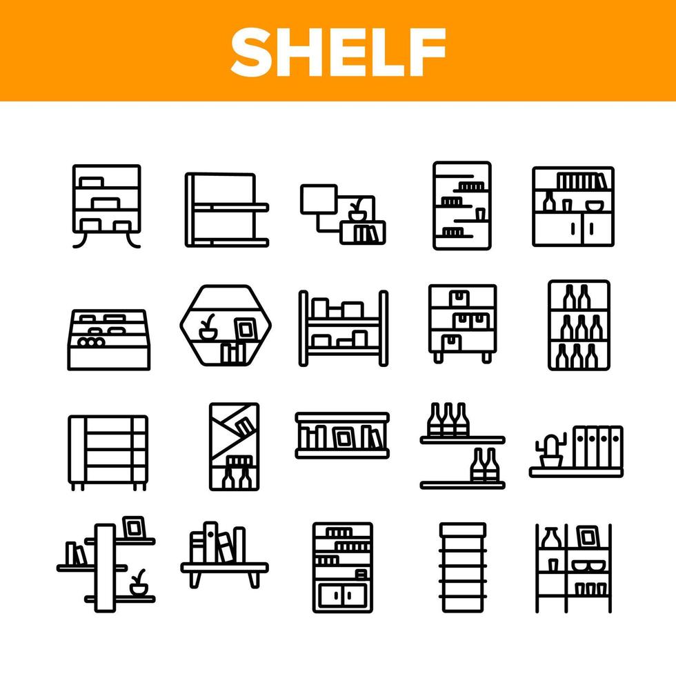 Shelf Room Furniture Collection Icons Set Vector
