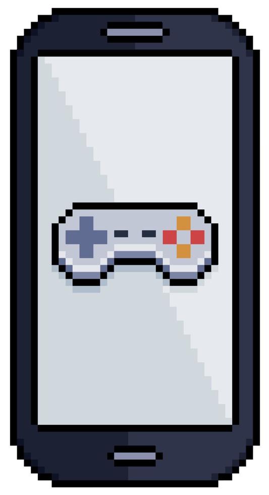 teléfono celular de pixel art con icono de joystick de consola icono vectorial para juego de 8 bits sobre fondo blanco vector