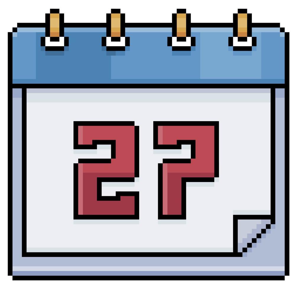Pixel art calendar with date 27. Day 27. Holiday day 27 vector icon for 8bit game on white background