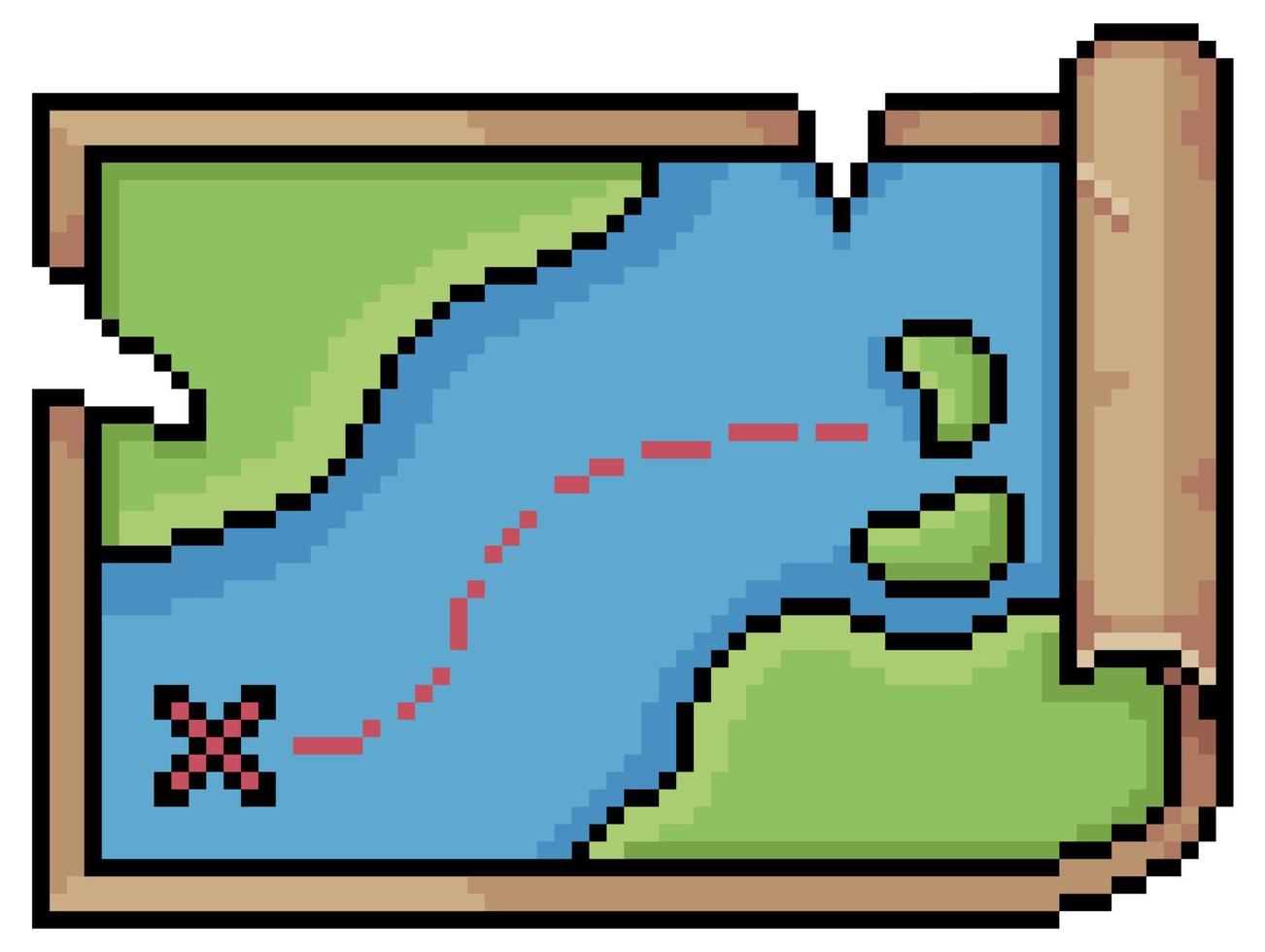 Pixel art treasure map vector icon for 8bit game on white background
