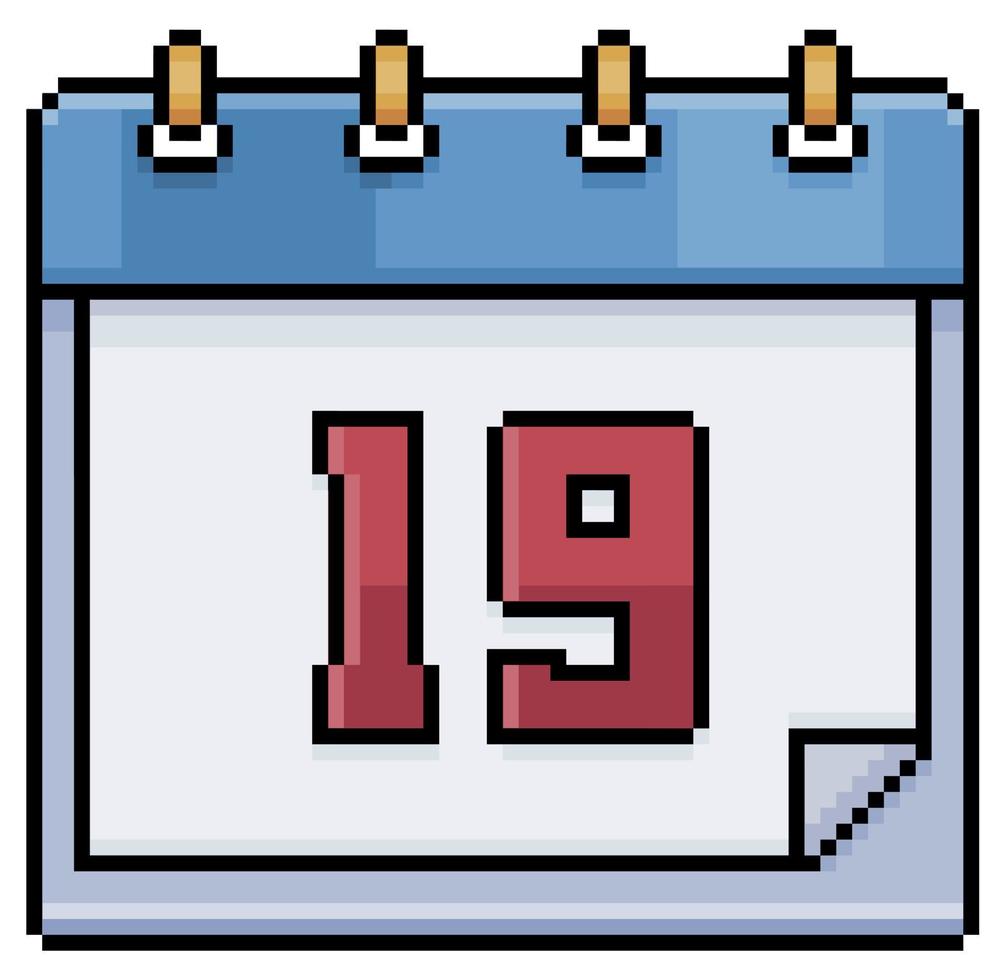 Pixel art calendar with date 19. Day 19. Holiday day 19 vector icon for 8bit game on white background