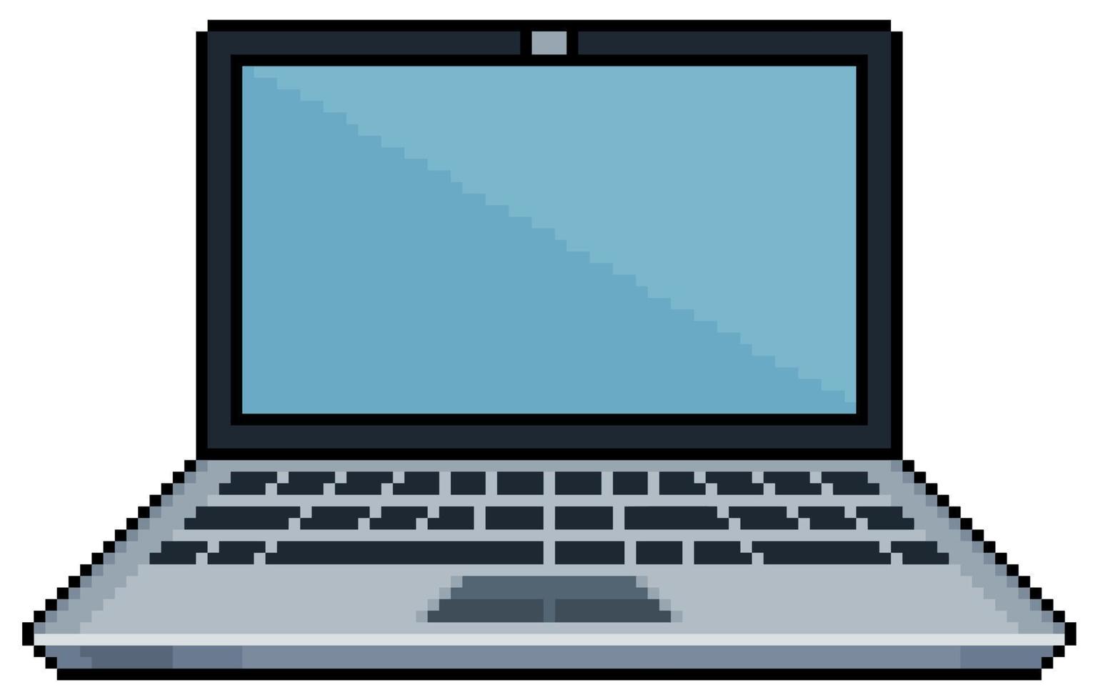 Pixel art laptop computer vector icon for 8bit game on white background