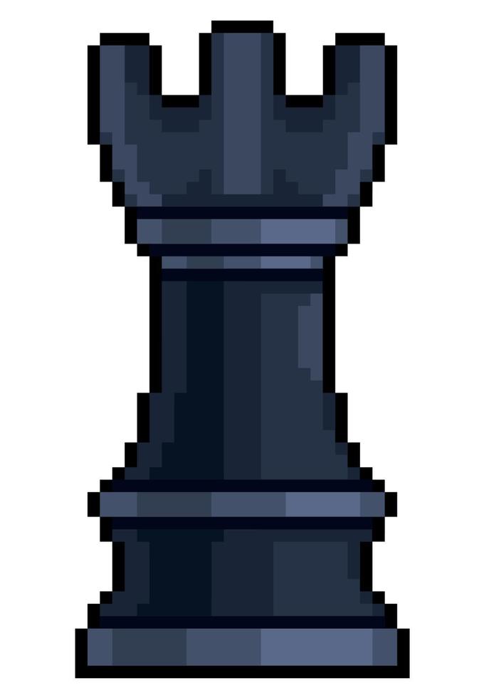 icono de vector de pieza de ajedrez de torre de arte de píxeles para juego de 8 bits sobre fondo blanco