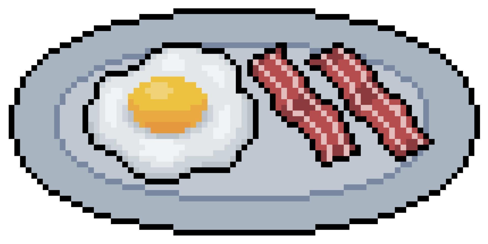 Pixel art Eggs with bacon. American breakfast vector icon for 8bit game on white background
