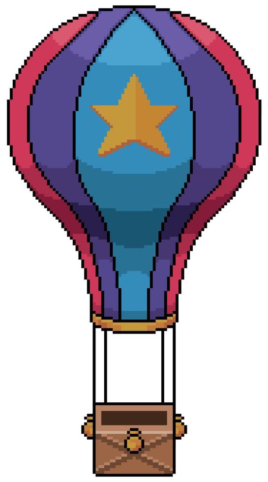 Pixel art hot air balloon vector icon for 8bit game on white background