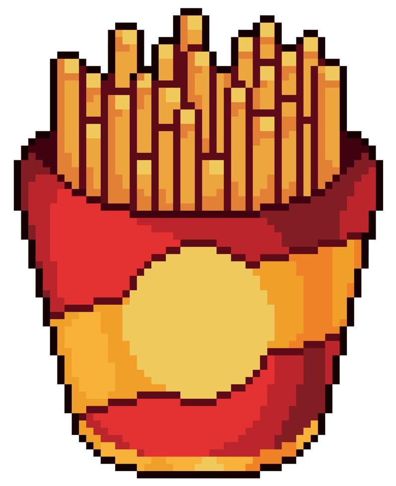 Pixel art French fries potato chips fastfood vector icon for game in 8bit on white background.