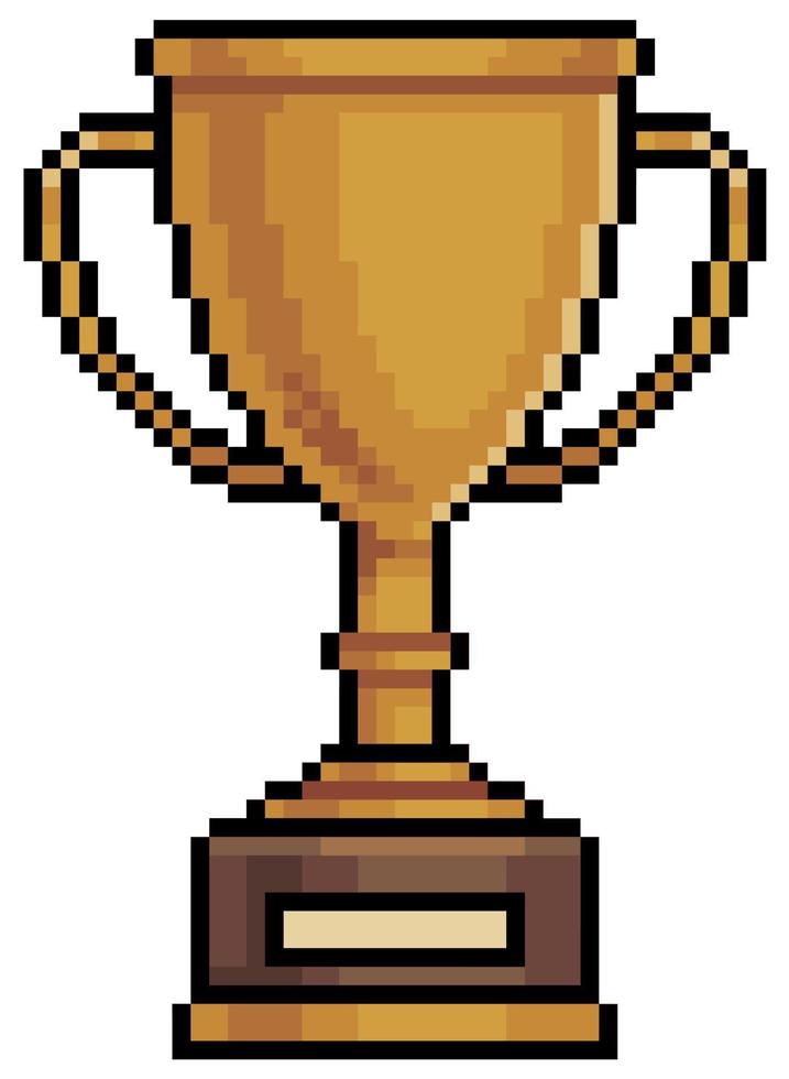 Pixel art trophy vector icon for 8bit game on white background