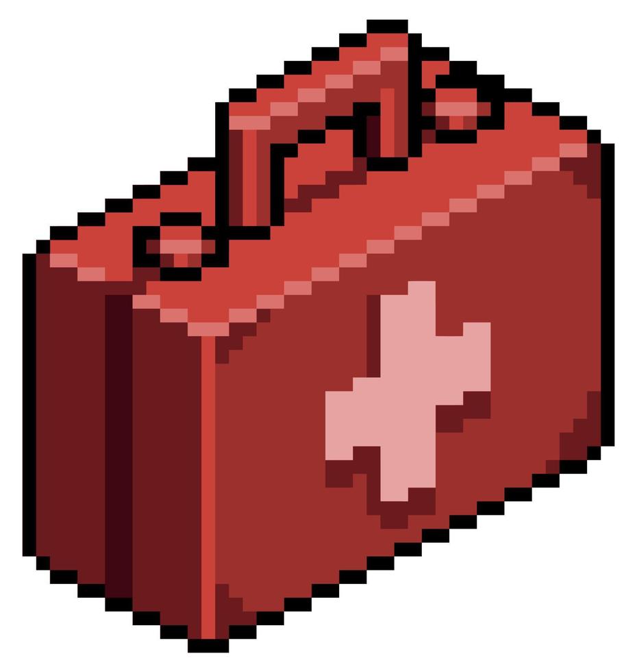 Pixel art first aid kit vector item for game 8bit on white background