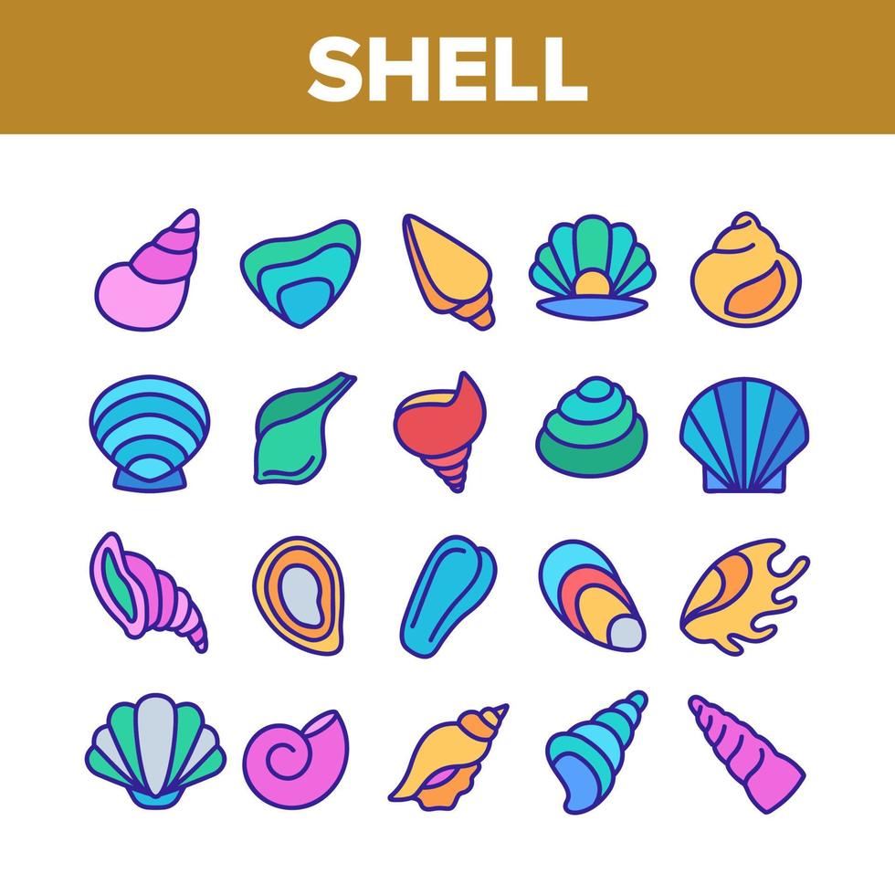 Shell And Marine Conch Collection Icons Set Vector