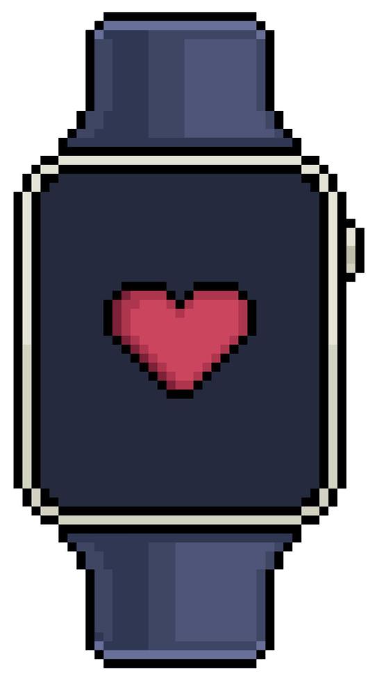 Pixel art smartwatch with heart icon vector icon for 8bit game on white background