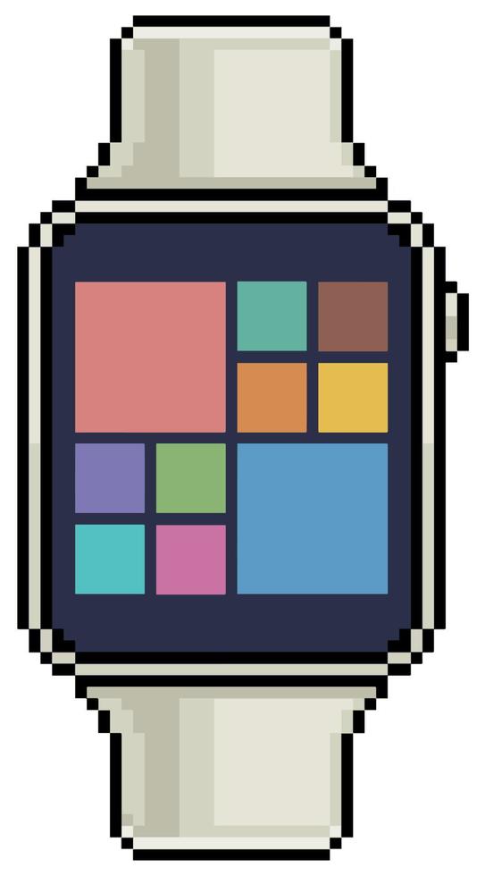 Pixel art smartwatch. Wristwatch vector icon for 8bit game on white background
