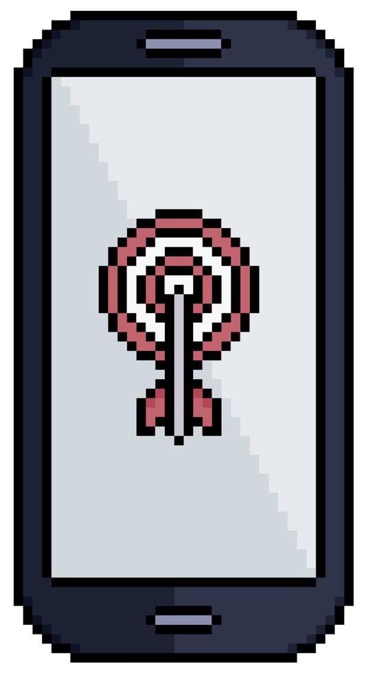 Pixel art cell phone with target icon vector icon for 8bit game on white background