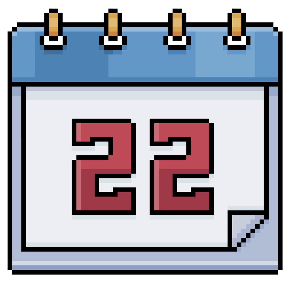 Pixel art calendar with date 22. Day 22. Holiday day 22 vector icon for 8bit game on white background