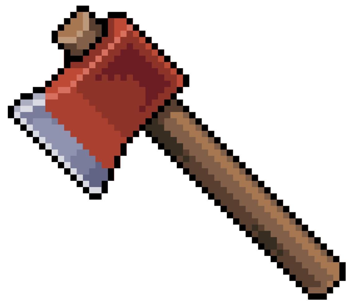 Pixel art axe vector icon for 8bit game on white background