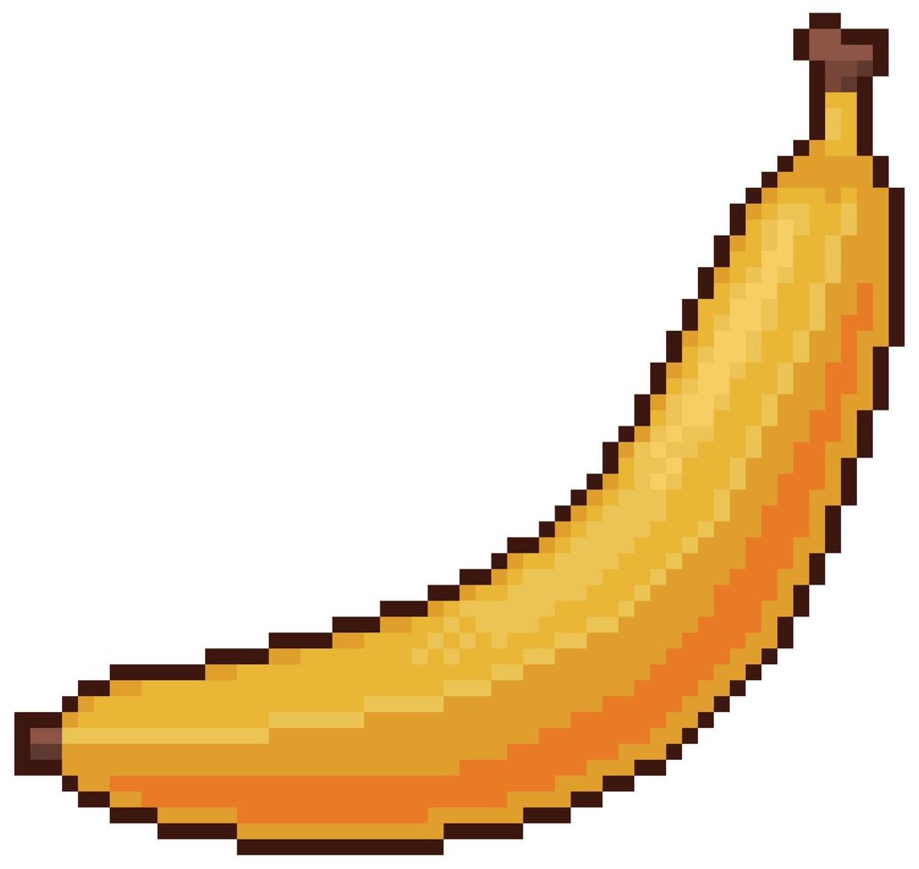 Pixel art banana fruit vector icon for 8bit game on white background