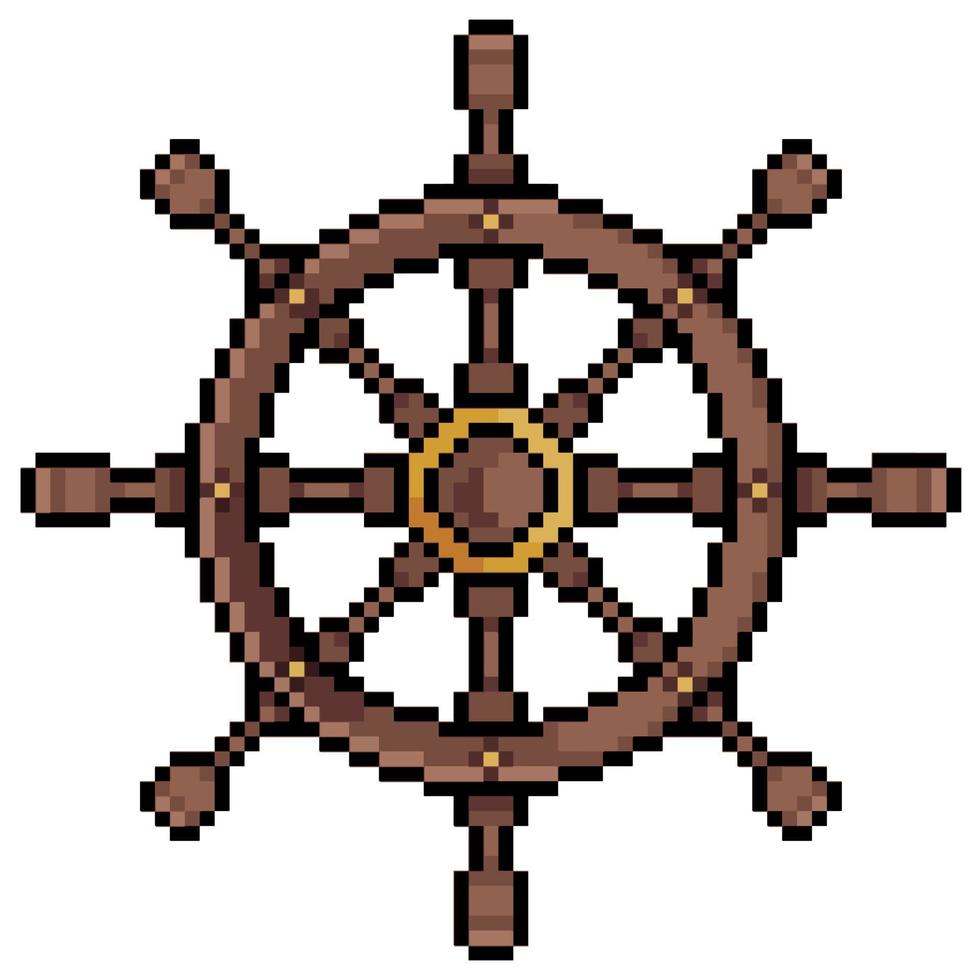 Pixel art ship timon, helm, rudder. vector icon for 8bit game on white background