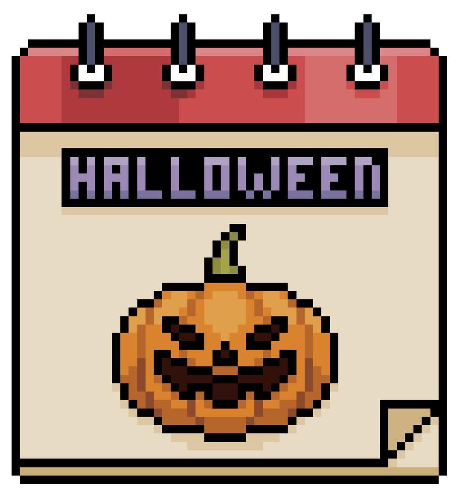 pixel art elemento de vector de calendario de halloween para juego de 8 bits sobre fondo blanco