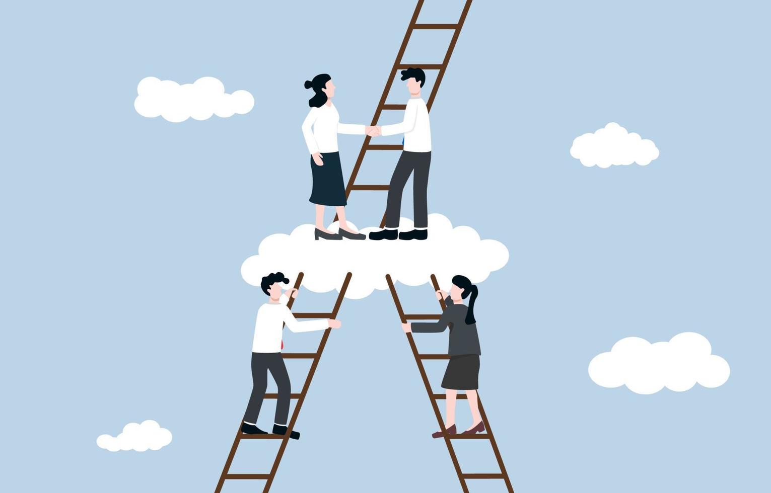 Business partnership on same investment direction, share benefit together, fair business agreement concept. Employees from two companies agreeing to share stair of growth benefit. vector