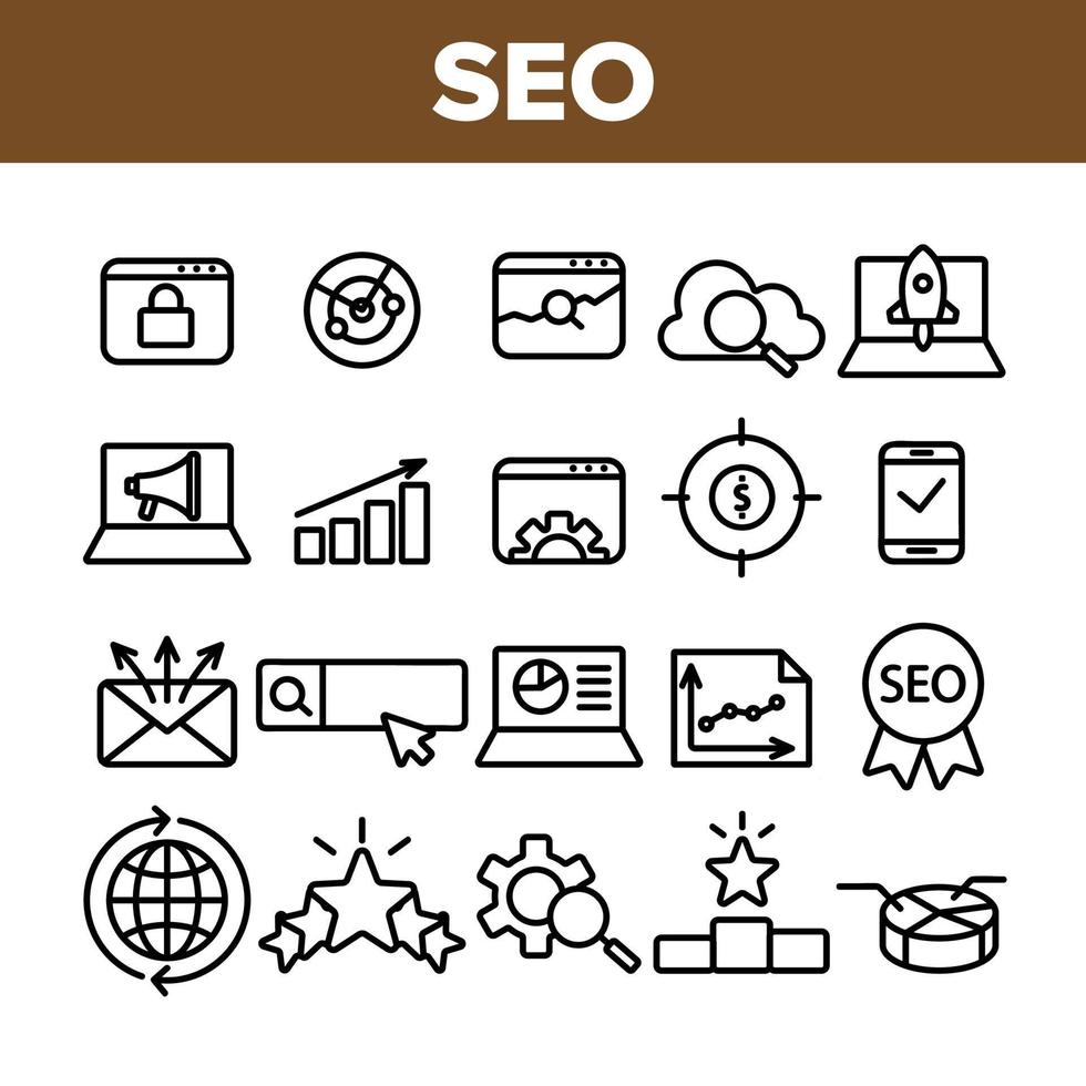 iconos de optimización de motor de búsqueda seo vector de seo