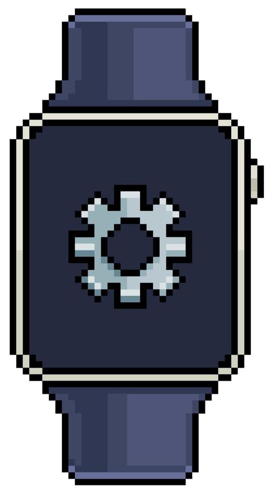 Pixel art smartwatch with gear icon vector icon for 8bit game on white background