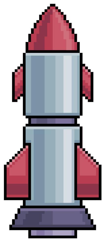 Pixel art ballistic missile. guided projectile vector icon for 8bit game on white background