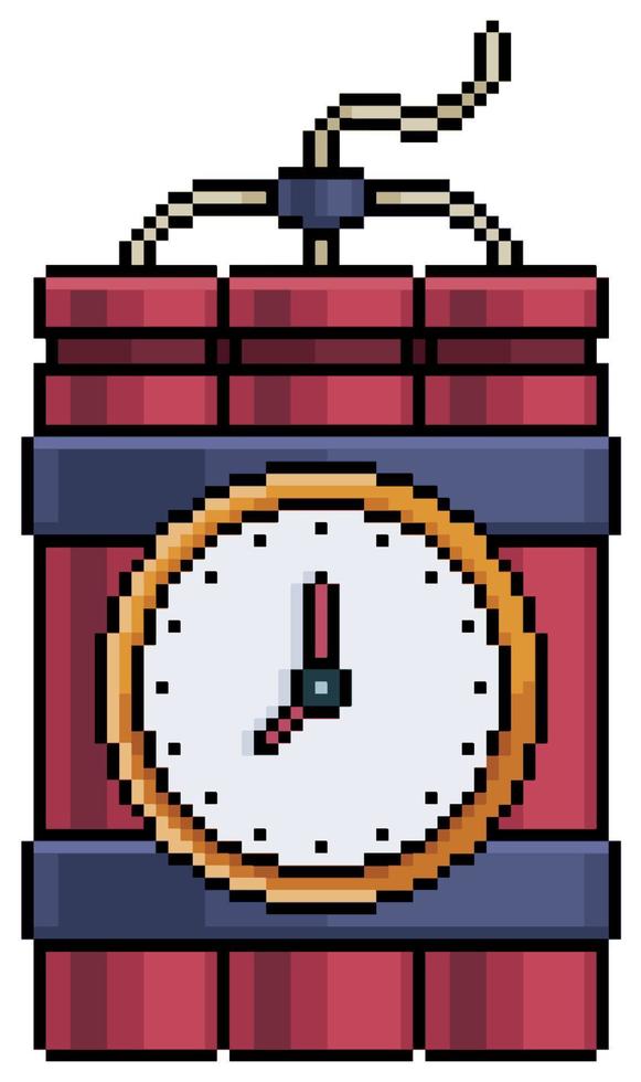 dinamita de arte de píxeles con icono de vector de temporizador analógico para juego de 8 bits sobre fondo blanco