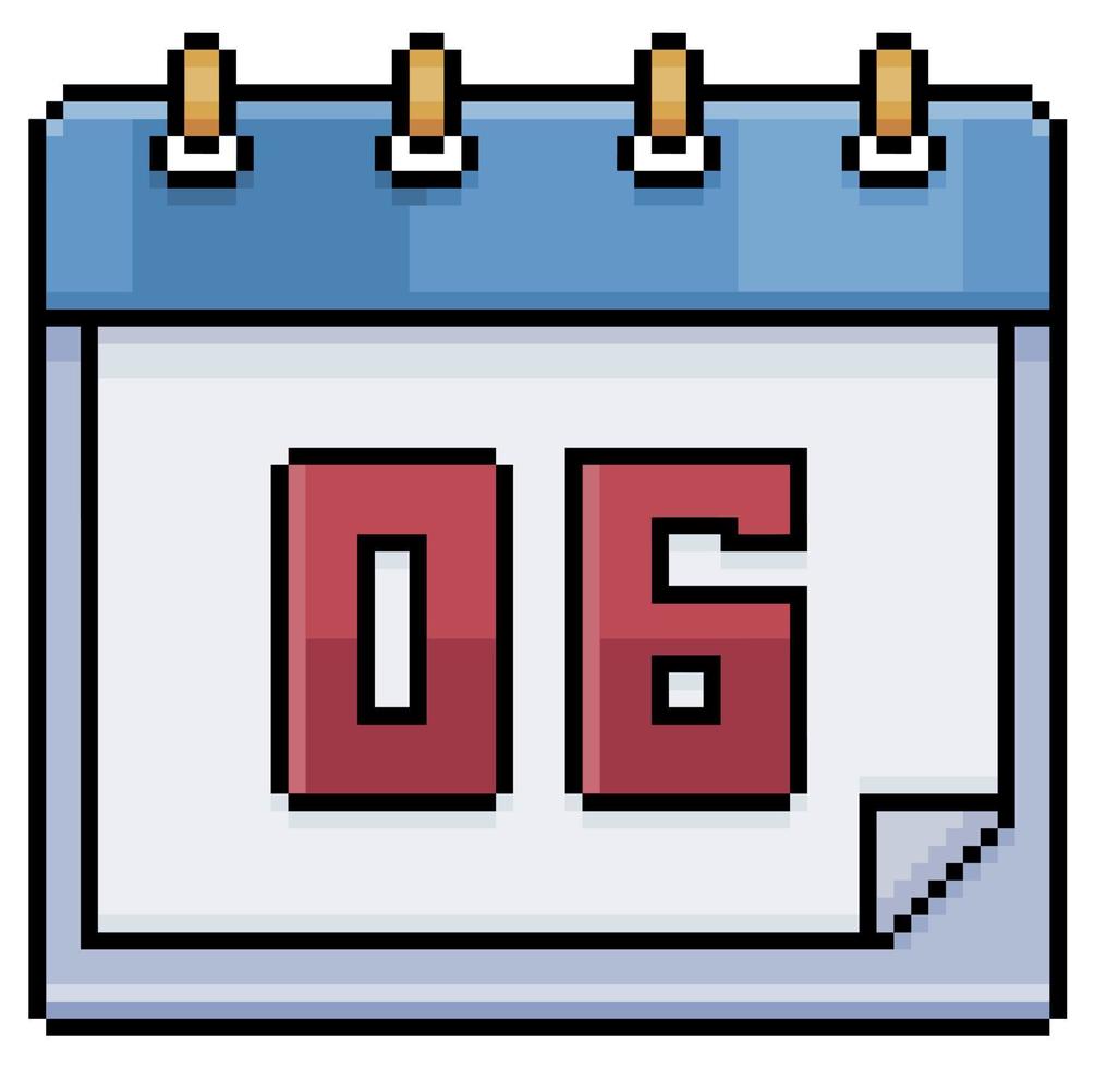 Pixel art calendar with date 06. Day 06. Holiday day 06 vector icon for 8bit game on white background