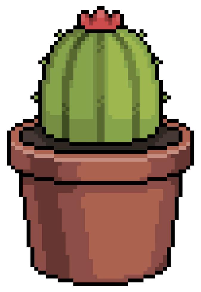 Pixel art succulent cactus in pot vector 8bit game item on white background