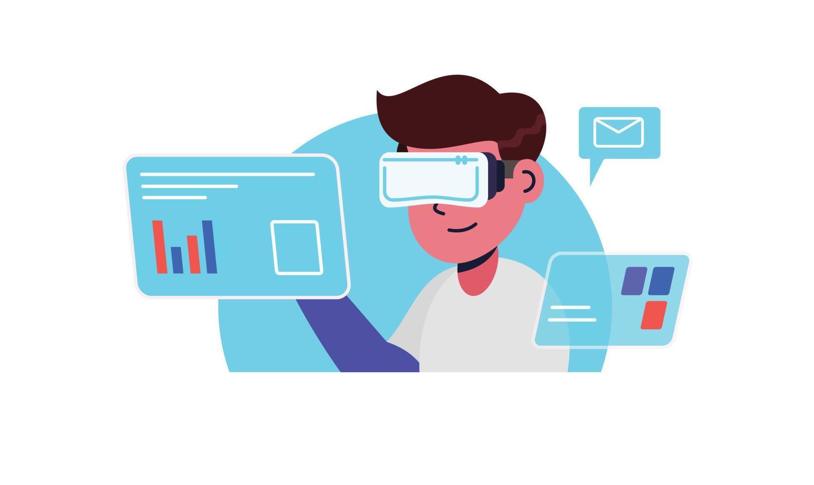 VR analyzing data vector illustration