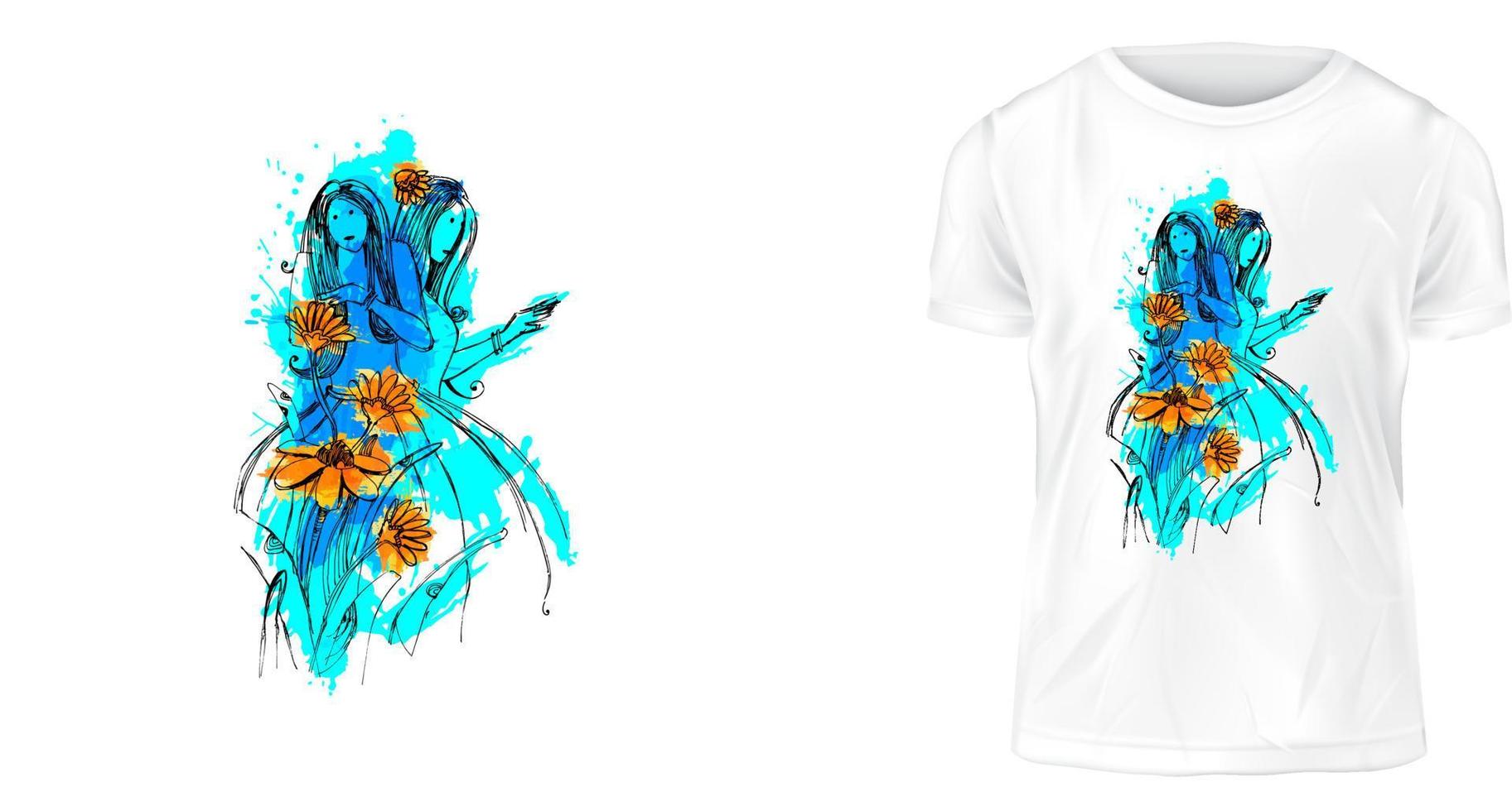 diseño de camiseta colorido con dos chicas dulces vector
