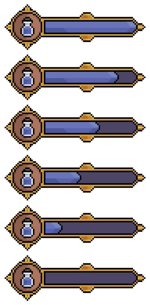 Pixel art mana bar. elixir bar vector icon for 8bit game on white background