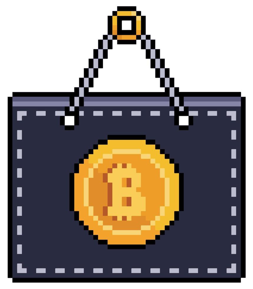 Pixel art bitcoin sale board. bitcoin ad board vector icon for 8bit game on white background