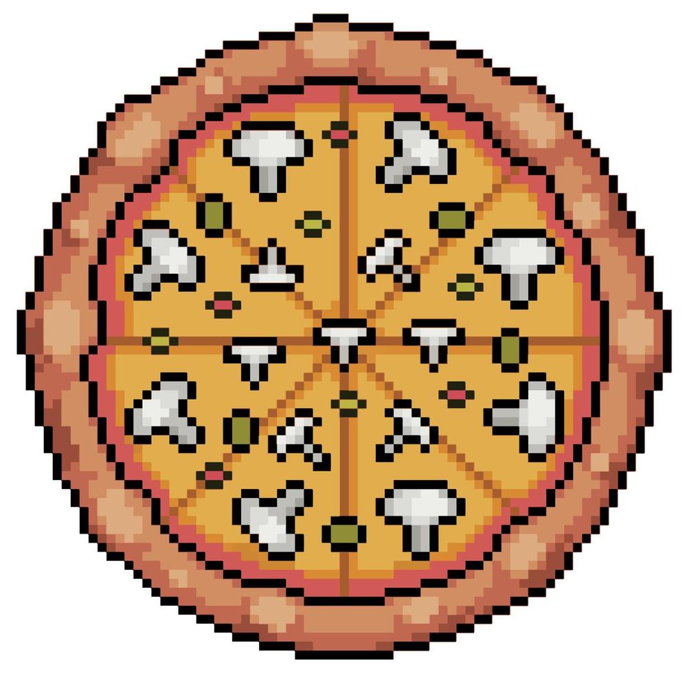 Pixel art mushroom pizza vector icon for 8bit game on white background