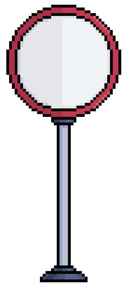 Pixel art circular road sign. transit Board vector icon for 8bit game on white background